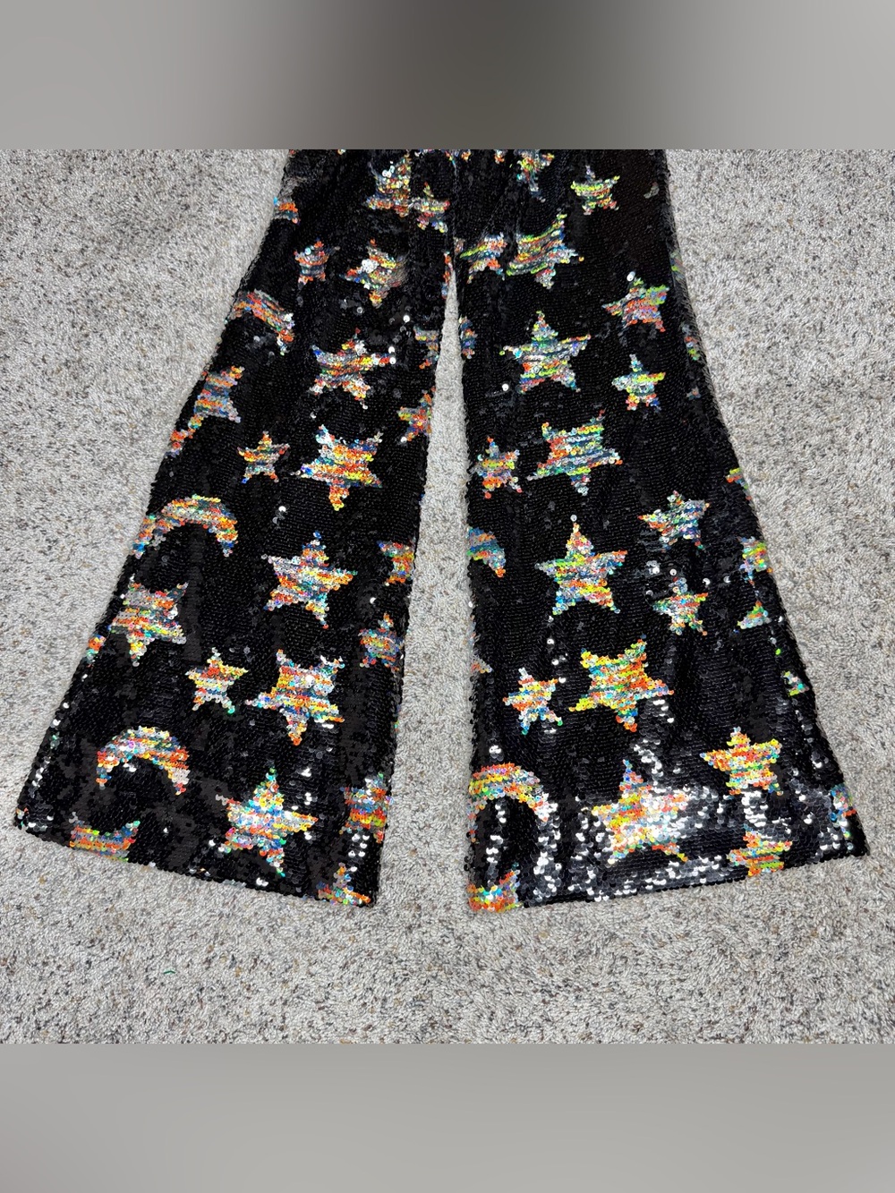 Nasty Gal Premium Star Sequin Jumpsuit Black 10 Strapless Flare Leg Moon - Picture 6 of 13